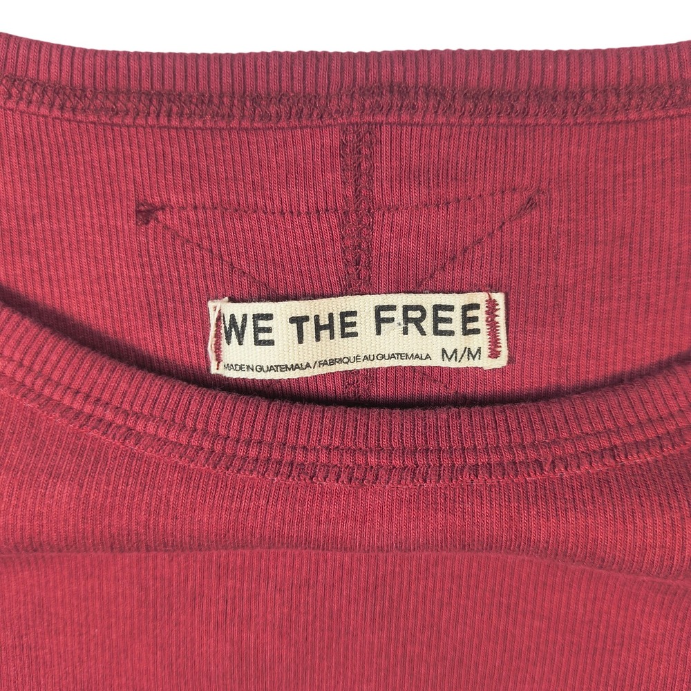 Free People We The Free Lucy Layering Top M Ribbed Long Sleeve Burgundy Cotton - Picture 2 of 4